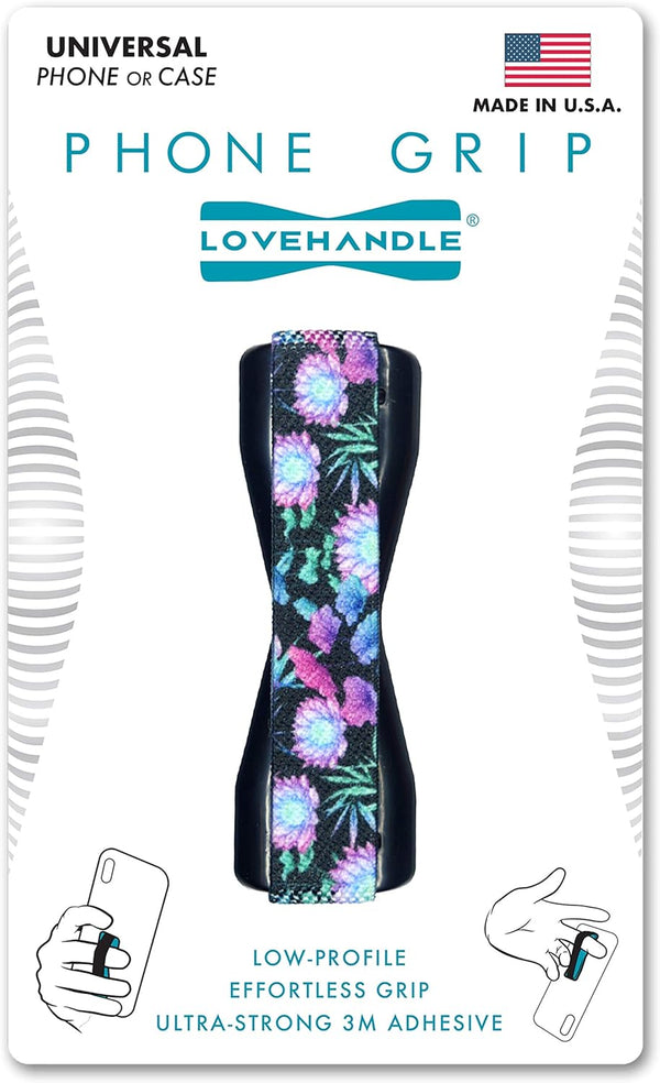 LOVEHANDLE Universal Phone Grip for Most Smartphones, Mini Tablets, Neon Flowers Design Elastic Strap with Black Base