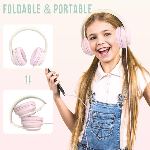 rockpapa L22 Wired Headphones for Kids, Foldable Stereo 3.5mm Corded Headphones with Microphone for School Classroom,