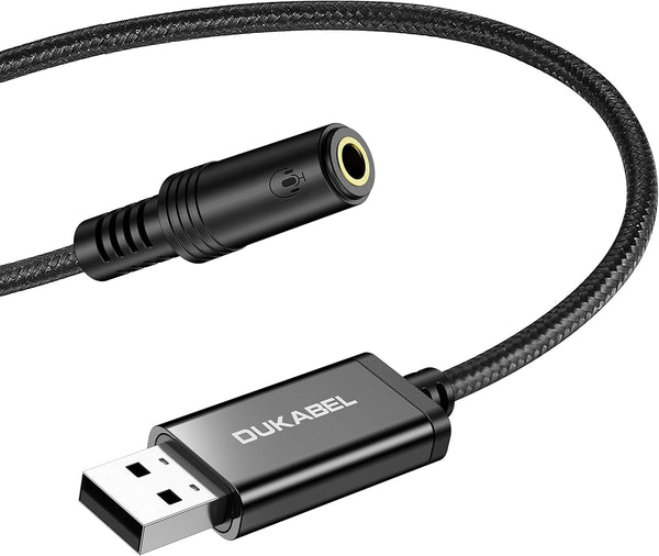 DUKABEL USB to 3.5mm Jack Audio Adapter, USB to Aux Cable with TRRS 4-Pole Mic-Supported