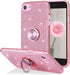 Wisdompro Case for iPhone SE 2022/2020, for iPhone 8, for iPhone 7, Cute Glitter Bling Sparkly Case with Ring Stand,