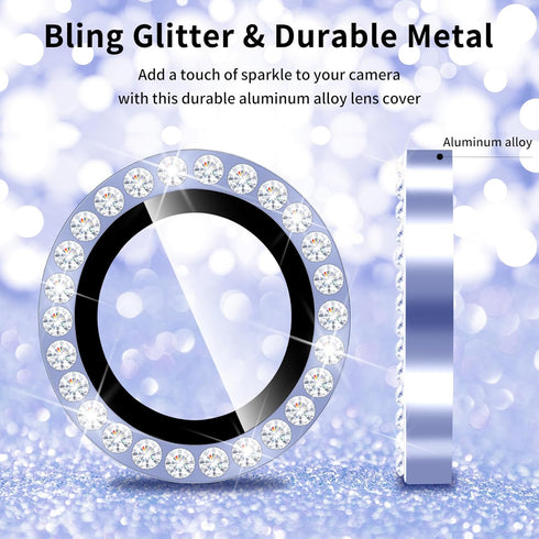 Hsefo 17, 9H Camera Lens Protector for iPhone Ultra-thin Tempered Glass, Diamond Bling Cute Girly Metal Individual