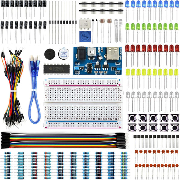 Electronics Basic Kit with Power Supply Module, Breadboard, Jumper Wire, LED, Resistor, 300+ pcs Sensors and Components