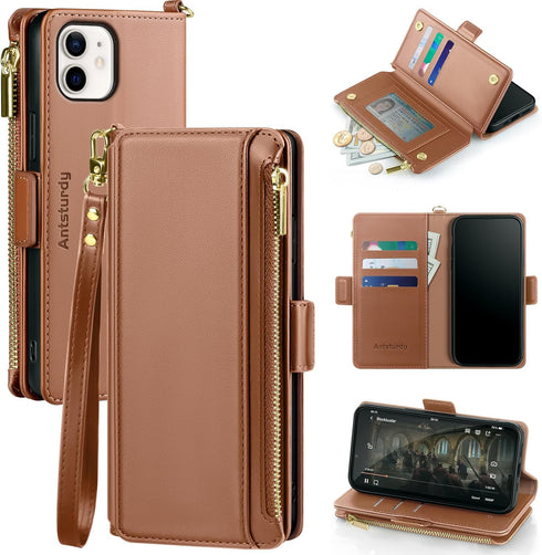Antsturdy Compatible with iPhone 12 Wallet Case,RFID Blocking PU Leather Phone Case Women