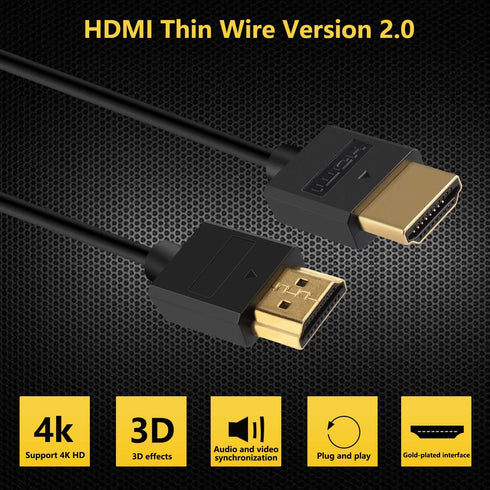 PASOW 4K HDMI Cable - Ultra Thin Male to Male 36AWG High Speed Slim Cable (5FT/1.5M)