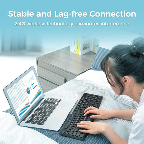 Lovaky MK98 Wireless Keyboard, 2.4G Ergonomic Full Size PC Keyboard with Numeric Keypad for Laptop, Desktop