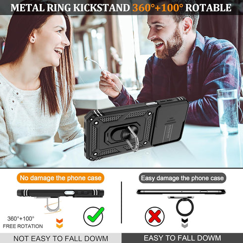 Samsung Galaxy A25 5G Case with Slide Camera Cover & Screen Protector*2, 360° Rotating Ring Kickstand, Military Grade