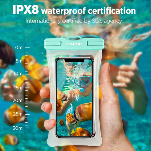 CACOE Floating Universal Waterproof Phone Case, 2 Pack Up to 7.0", IPX8 Dry Bags with Adjustable Neck Lanyard