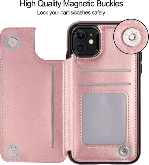 HianDier Wallet Case for iPhone 11 6.1-inch, Slim Protective Case with Credit Card Slot Holder, Rose Gold