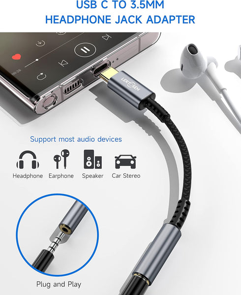 USB Type C to 3.5mm Female Headphone Jack Adapter, 2-Pack USB C to Aux Audio Dongle for iPhone and Galaxy
