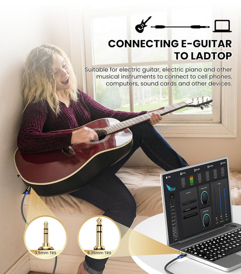 tisino 1/8 to 1/4 Stereo Audio Cable, 3.5mm to 1/4 Adapter Aux Cord for Guitar, Keyboard, Laptop, Speaker, 6ft