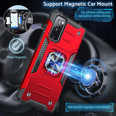 Anqrp Galaxy S20 FE 5G Case, Military Grade Protective Cover with Enhanced Metal Ring Kickstand, Red