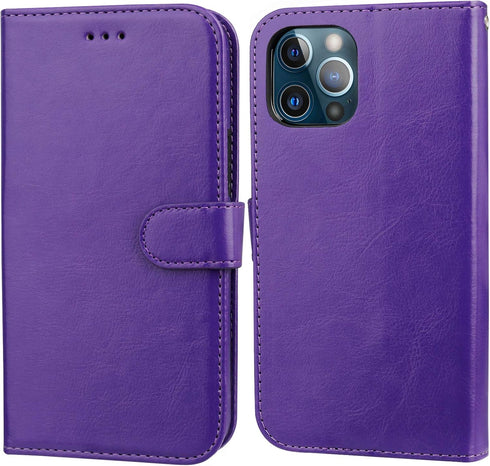 Bocasal Detachable Wallet Case for iPhone 13 Pro Max, RFID Blocking Card Slots, Premium PU Leather, Purple