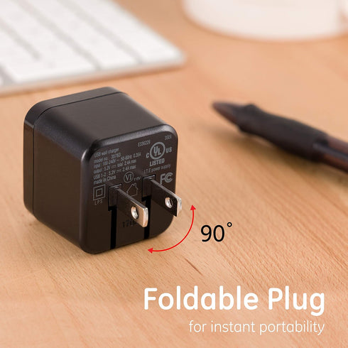 GE Pro Wall Charger, 12-Watt, Rapid Charge, Foldable Plug - Compatible with iPhone 15/Pro,Max/14/13, iPad Air/Pro,