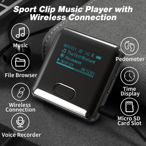 MP3 Player with Bluetooth, 16GB Sport Bluetooth MP3 Player with Watch Band and Clip for Climbing, Hiking, Cycling, Yoga