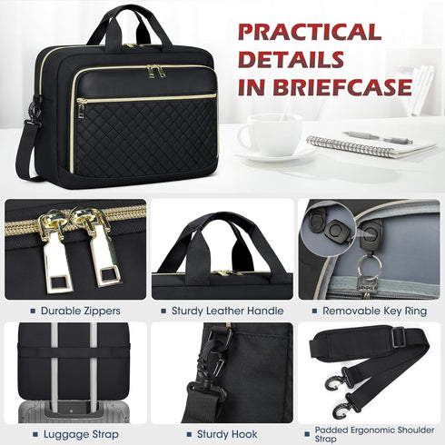 NEWHEY Laptop Bag 15.6 Inch Briefcase for Women Men, Waterproof Messenger Bag for Business Office Work, Black