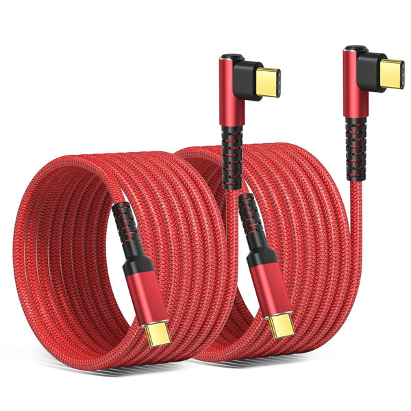 OKRAY USB C Cable 2-Pack, 10ft iPhone 15 Charger Cord, USB-C to C 90 Degree Right Angle, 60W Fast Charging (Red)