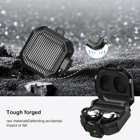 RFUNGUANGO Military Carbon Fiber Case Cover for Samsung Galaxy Buds 2 Pro/Buds Pro/Buds Live/Buds 2, with