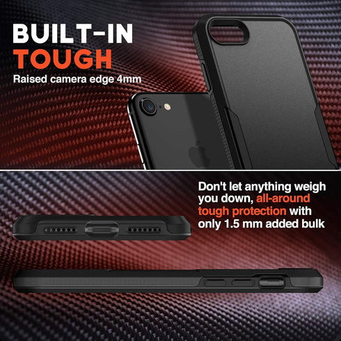 NTG Shockproof Case for iPhone SE 2022/2020, Heavy-Duty Rugged Lightweight Slim Protective Case for iPhone SE/8/7-Black