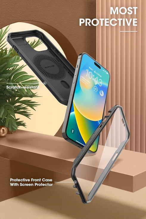 SUPCASE for iPhone 14 Pro Max Case with Stand, Compatible with MagSafe, Built-in Screen Protector, Black