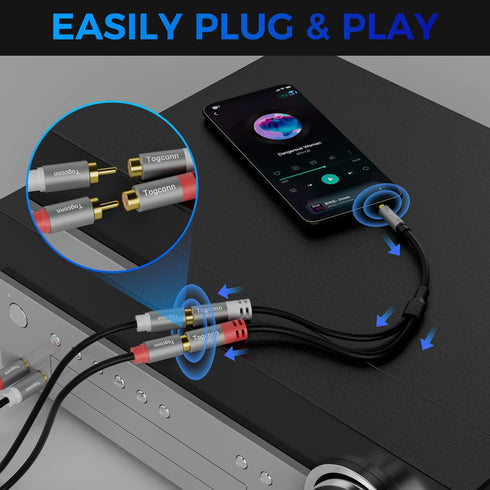 AUX to 2 RCA Y Splitter Cable, 3.5mm Male to 2RCA Female Stereo Audio Adapter, Hi-Fi Sound Cord for iPhone, Tablet,