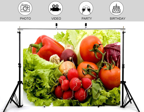 KeyWork 10x7ft Fresh Vegetable Backdrop Farm Produce Photography Background for Party Food Themed Cooking Events