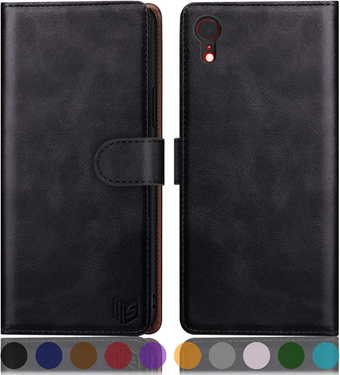 SUANPOT Leather Wallet Case for iPhone XR 6.1, RFID Blocking Credit Card Holder Flip Folio Cover for Men Women