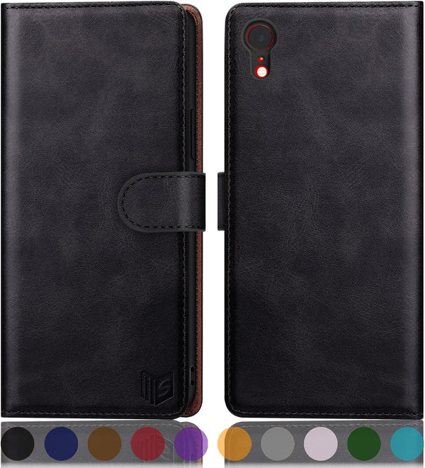 SUANPOT Leather Wallet Case for iPhone XR 6.1, RFID Blocking Credit Card Holder Flip Folio Cover for Men Women