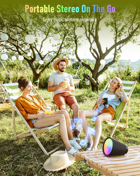 Gladorn 9 20H IPX6 5.3, Portable Bluetooth Speaker Wireless with Color Lights, Playtime, Stereo Pairing, Deep Bass