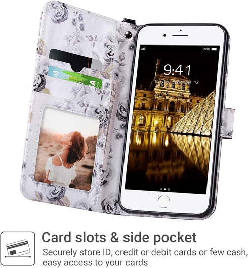 ULAK Wallet Case for iPhone 8 Plus/7 Plus - Premium PU Leather Flip Cover with Card Holders, Black