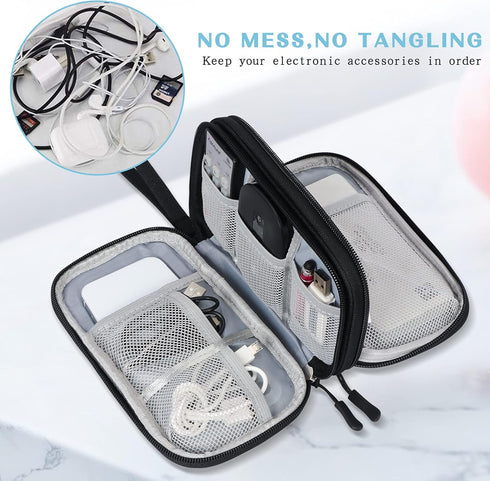 FYY Portable Electronic Organizer Bag - Waterproof Double Layers Storage Case for Cables, Chargers, Phone, Earphones