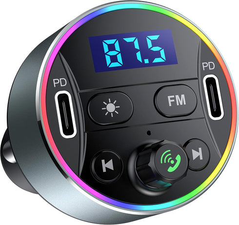 Dual PD 40W Type-C USB Car Charger, Bluetooth 5.3 FM Transmitter for Car with Microphone & HiFi Sound MP3 Music Player