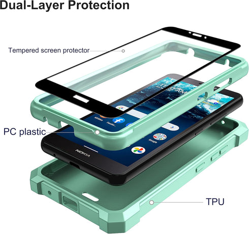 Ailiber Mint Green Nokia C100 Phone Case, Dual Layer Structure Protection with Shockproof Corners TPU Bumper