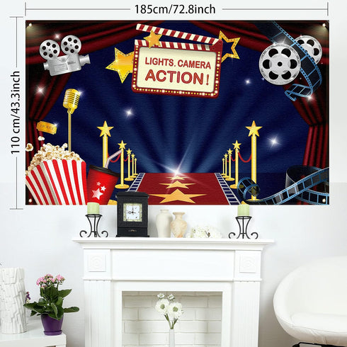 Movie Theme Party Decorations - Large Fabric Backdrop for Movie Night Birthday Party Event, 72.8 x 43.3 Inch