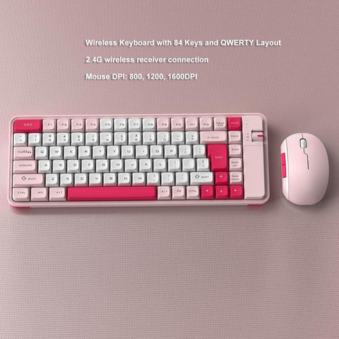 Keyboard and Mouse Combo for Windows, Bluetooth 2.4 GHz Receiver, 84 Keys QWERTY Layout, Adjustable DPI Mouse