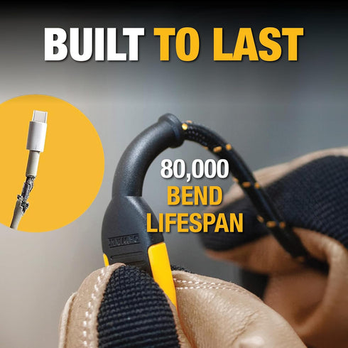 DEWALT 10 ft Type C to USB Cable Fast Charging USB-C to USB-A, Reinforced Braided Cable for durability.
