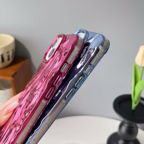 Caseative iPhone 13 Case - Pleated Water Ripple Chrome Plating, Electroplated Wave Pattern, Soft, Gold.