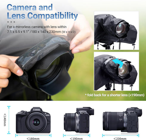 JJC Camera Rain Cover Sleeve for Canon, Nikon, Sony, Fujifilm Mirrorless Cameras with Lens Below 7.1x5.5x9.1”