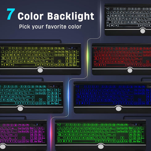 Wired Gaming Keyboard, Full-Size 7-Color Backlit with Wrist Rest, USB Plug-and-Play for PC, Laptop