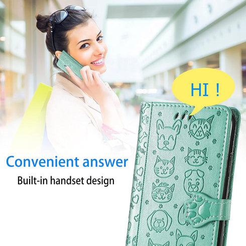 CCSmall Cartoon Cute Wallet Case for Samsung Galaxy S22, Cat Dog Style Flip Cover with ID Card Holder, PU Leather MG
