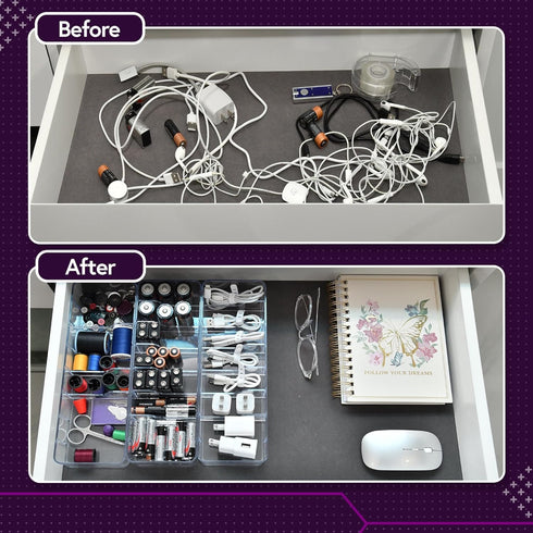 Set of 3 Cable Organizer Box with Labels, Stackable Cord Organizer Box with Lids for Desk, Charger Box Organizer