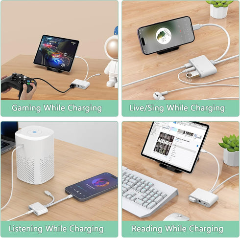 Lightning + USB C to Aux Audio Headphone Jack Adapter, Multi USB OTG Camera Adapter for iPhone 15/14/13