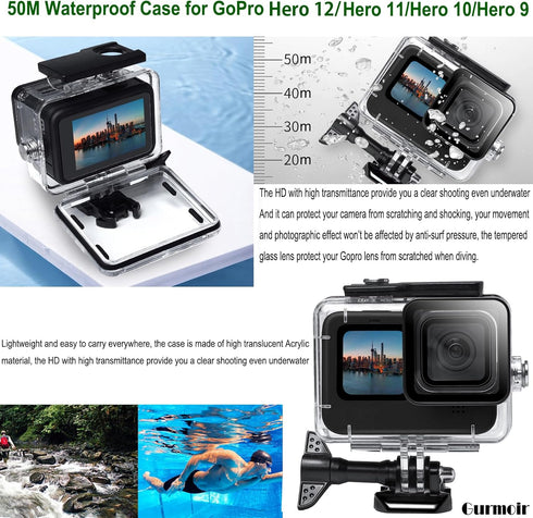 Gurmoir Accessory Pack for GoPro Hero 12 11 10 9, Essential Accessories Kit with Waterproof Case