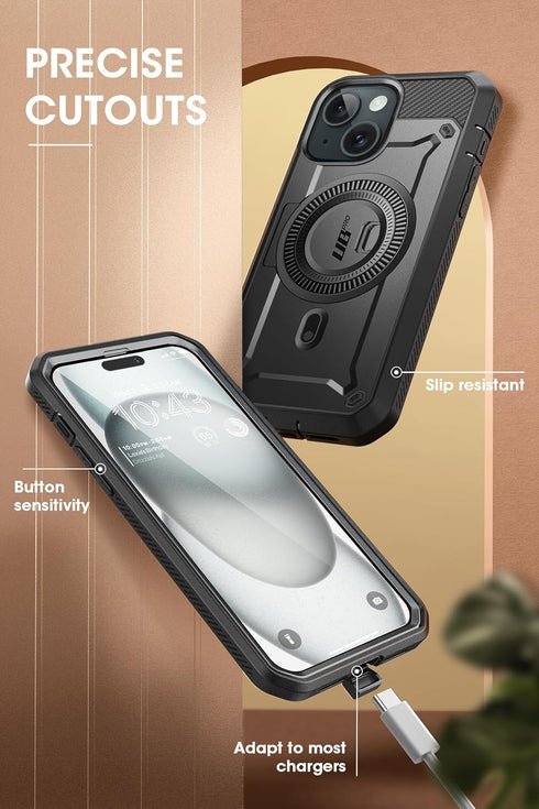 SUPCASE iPhone 15 Plus Case with Stand, Compatible with MagSafe, Built-in Screen Protector, Black