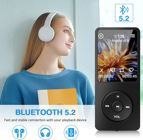 Tarswesi MP3 5.2, 32GB MP3 MP4 B2, 1.8 Player with Bluetooth Portable Music Player with Speaker TFT Color Screen, Voice