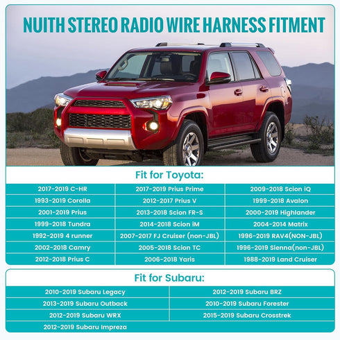 2010-2019 Subaru/1992-2019 NuIth Radio Wiring Harness Compatible with Toyota Non-JBL System, Male+Female Stereo Wiring