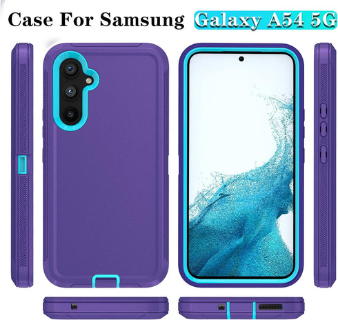 Qinmay Samsung Galaxy A54 5G Case with HD Screen Protector (2 Pack), Durable Shockproof 3-Layer Heavy Duty Cover