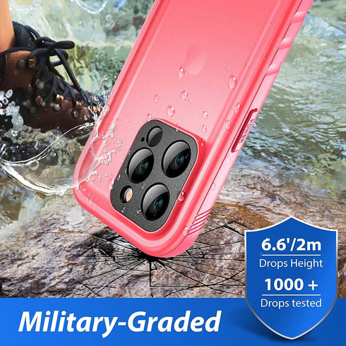 SPORTLINK Waterproof Case for iPhone 13 Pro - Full Body Shockproof Dustproof IP68 with Built-in Screen Protector, Pink
