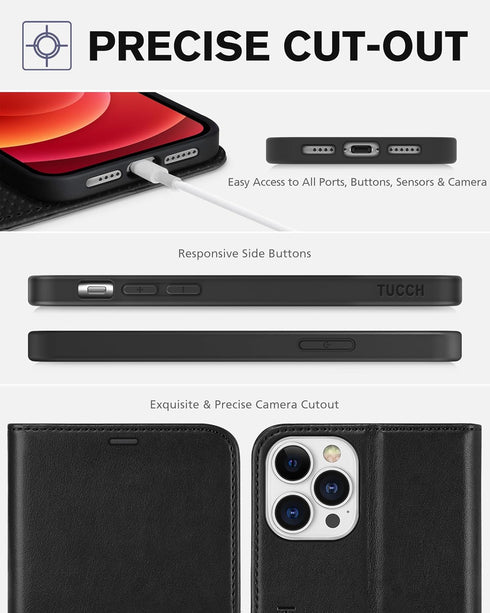 TUCCH Wallet Case for iPhone 12 Pro Max 5G 6.7", PU Leather Card Slot Kickstand, RFID Blocking Magnetic Cover