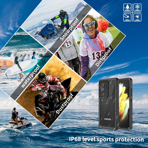 Samsung Galaxy S21 Ultra 5G Case - Waterproof IP68 Certified Dustproof Shockproof with Built-in Screen Protector, Black