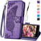 Wallet Case for iPhone SE 2020/2022/iPhone 8/7, Women Butterfly Embossed PU Leather Stand with Card Slots (Purple)